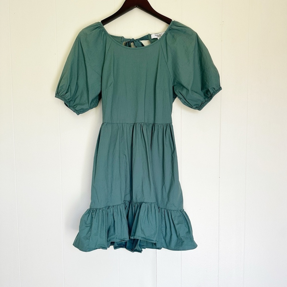 Peter Som Collective Green Puff Sleeve Ruffled Open Back Dress 2